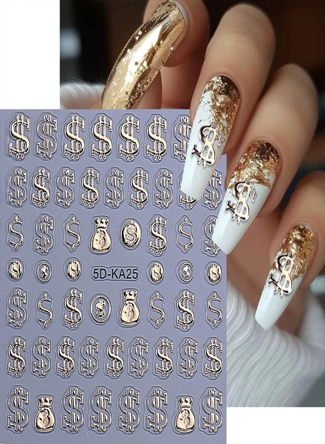 Vopintpy Gold Silver Dollar Nails Stickers Decals 5D Embossed Dollar Nails Art Stickers Self-Adhesive Designs Nail Art Decals for Women DIY Nail Decorations - Image 4